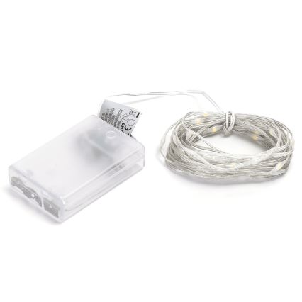 Aigostar - LED-lichtsnoer 50 LEDs / 3x AA, 5,3 m, warm wit