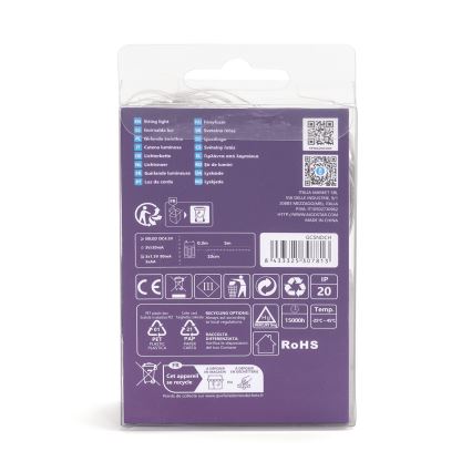 Aigostar - LED-lichtsnoer 50 LEDs / 3x AA, 5,3 m, warm wit