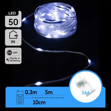 Aigostar - LED-lichtsnoer 50xLED/3xAA 5,3m koel wit