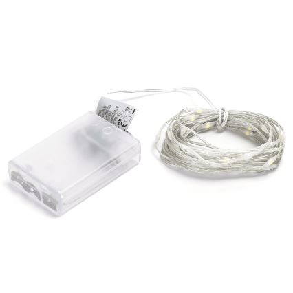 Aigostar - LED-lichtsnoer 50xLED/3xAA 5,3m koel wit