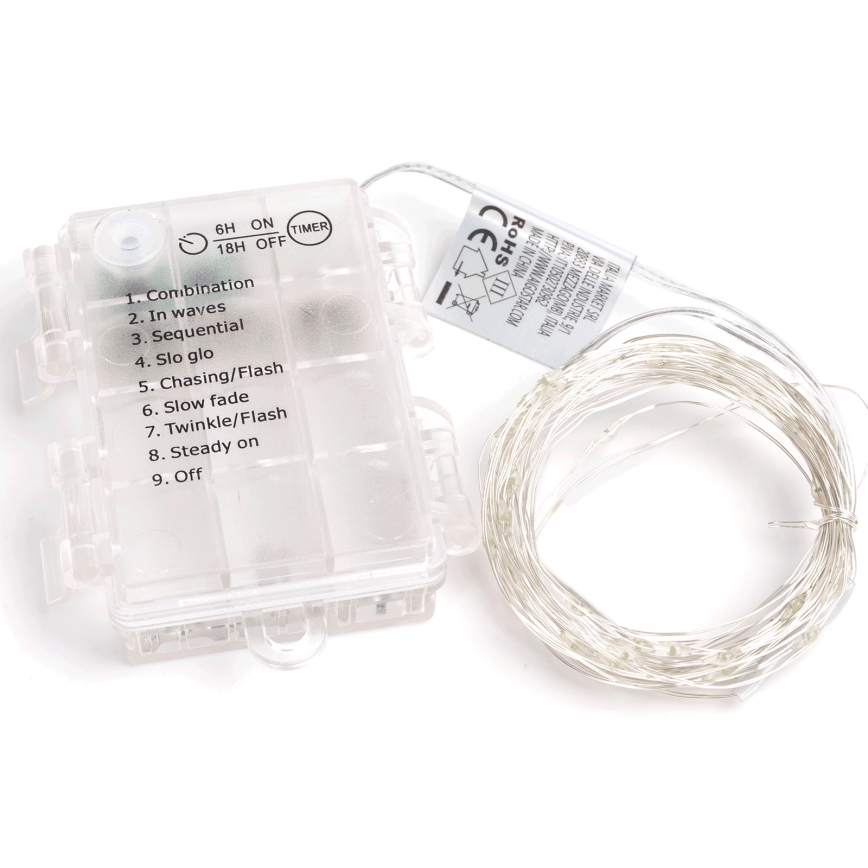 Aigostar - LED-lichtsnoer voor buiten 50xLED/3xAA IP44 5,3 m koud wit