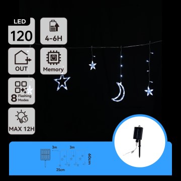 Aigostar - LED-lichtsnoer op zonne-energie, 120 LEDs, 8 functies, 3×0,6 m, 500 mAh, IP65, koud wit