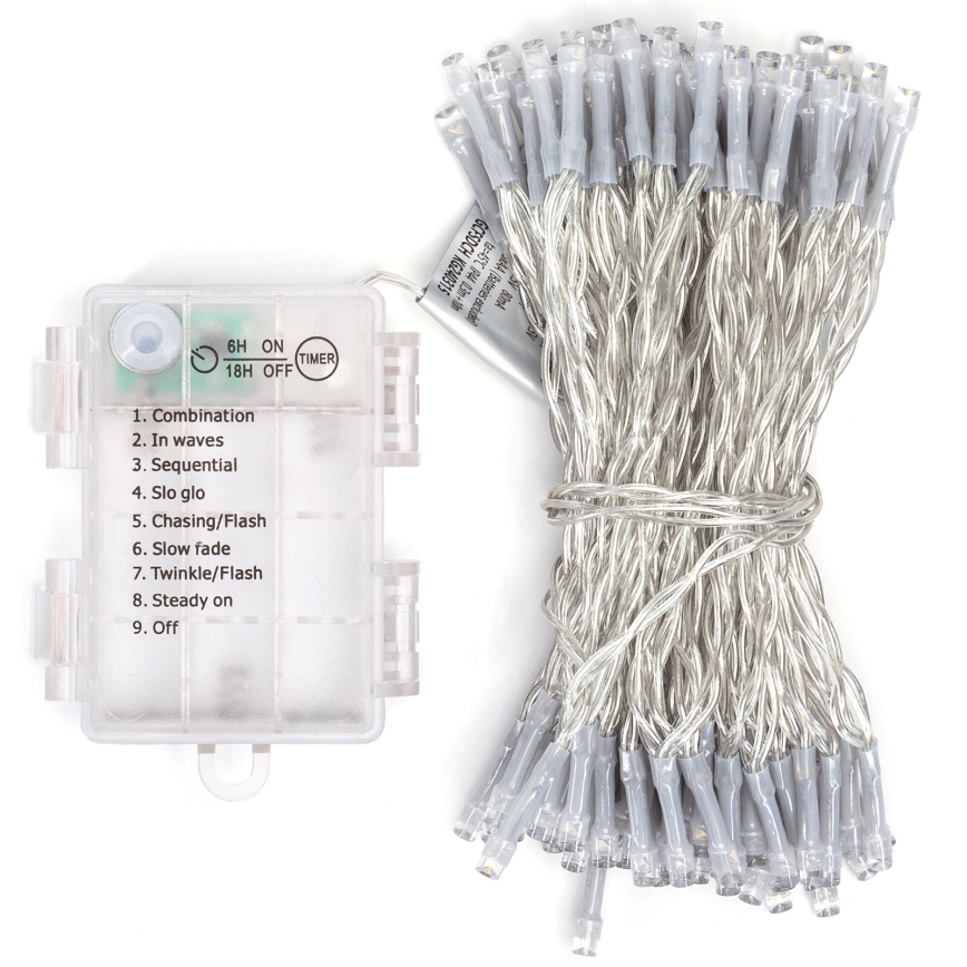 Aigostar - LED buiten  lichtsnoer 100xLED/8 functies/3xAA 10,3m IP44 koel wit