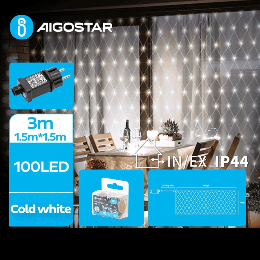 Aigostar - LED-lichtsnoer voor buiten 100xLED/8 functies 4,5x1,5m IP44 koel wit