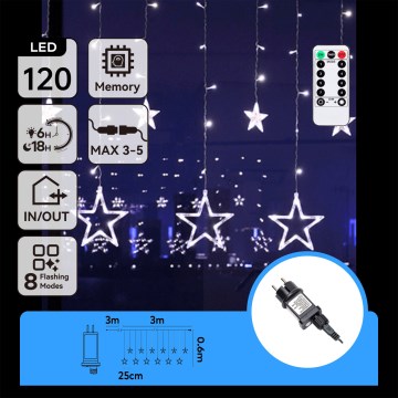 Aigostar - LED-lichtsnoer voor buiten, 120xLED, 8 functies, 3x0,6 m, IP44, koel wit + afstandsbediening