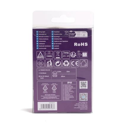 Aigostar -LED-lichtsnoer voor buiten 150xLED/8 functies 3xAA 15,3m IP44 warmwit