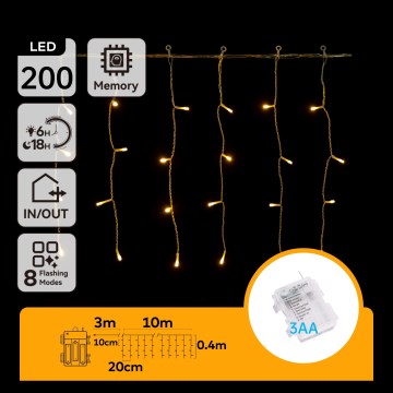Aigostar - LED-lichtsnoer voor buiten, 200x LED / 8 functies, 13 x 0,4 m, IP44, warm wit