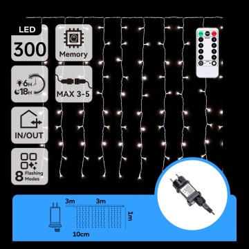 Aigostar - LED-lichtsnoer voor buiten, 300 LED, 8 functies, 3×1 m, IP44, koel wit, met afstandsbediening
