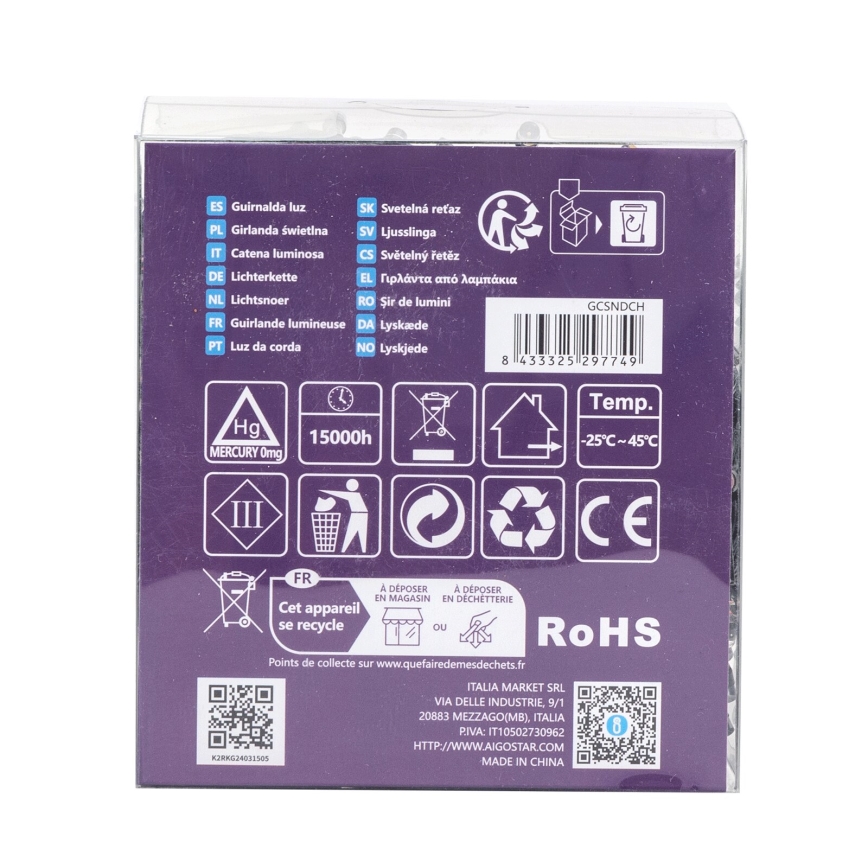 Aigostar - LED lichtsnoer voor buiten 300xLED/8 functies 3xAA 15,3m IP44 meerkleurig