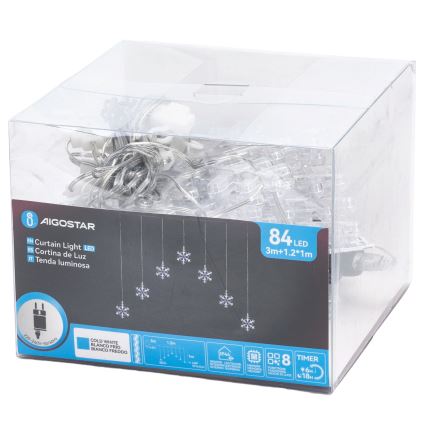 Aigostar - LED buitensnoer 84xLED/8 functies 1,2x1m IP44 koud wit sneeuwvlokken
