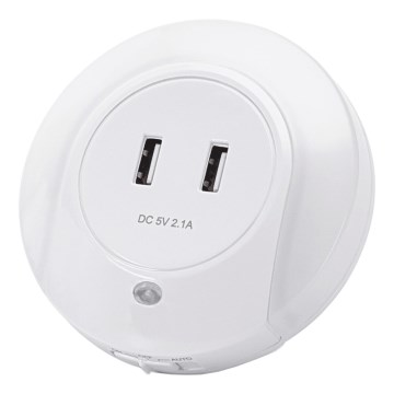 Aigostar - LED-nachtlampje met schemersensor voor in het stopcontact met USB LED/0,4W/230V