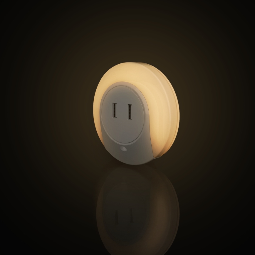 Aigostar - LED-nachtlampje met schemersensor voor in het stopcontact met USB LED/0,4W/230V