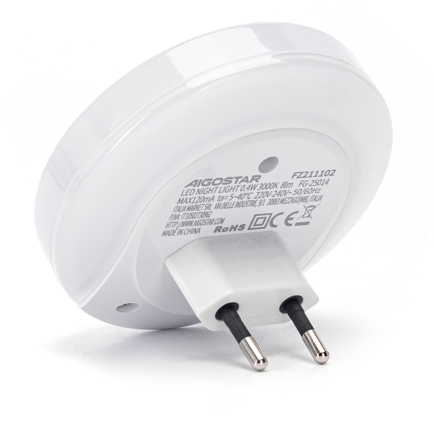 Aigostar - LED-nachtlampje met schemersensor voor in het stopcontact met USB LED/0,4W/230V