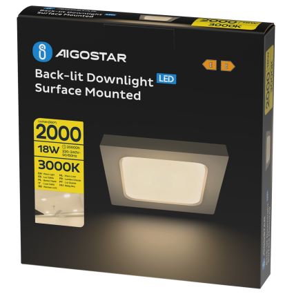 Aigostar - LED plafond-opbouwlamp LED/18W/230V 3000K 22,6x22,6 cm wit