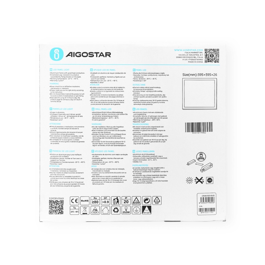 Aigostar - LED-Plafondpaneel LED/40W/230V 6500K 60x60cm wit