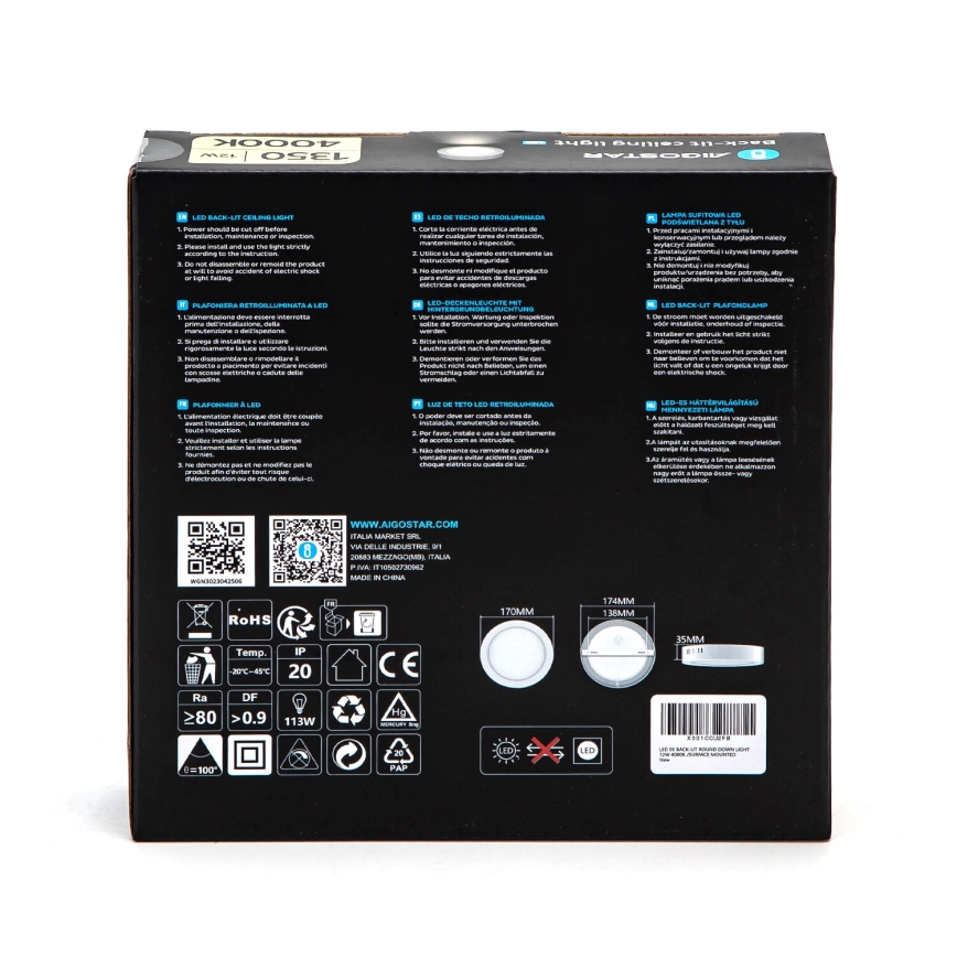 Aigostar - LED Plafonnier LED/12W/230V d. 17,4 cm 4000K blanc