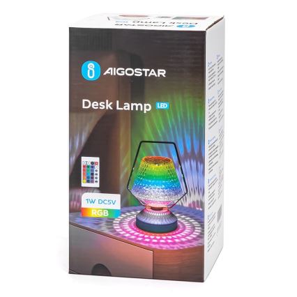 Aigostar - LED RGB Dimbare oplaadbare tafellamp LED/1W/5V 1800mAh 20 cm + afstandsbediening