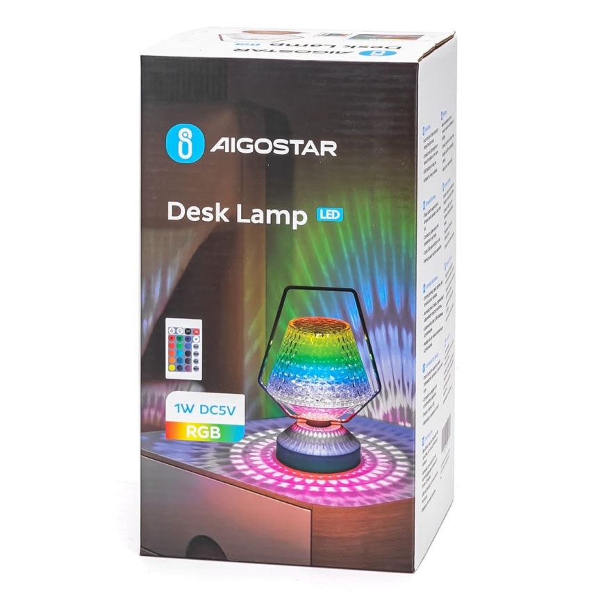 Aigostar - LED RGB Dimbare oplaadbare tafellamp LED/1W/5V 1800mAh 20 cm + afstandsbediening