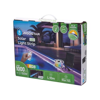 Aigostar - LED RGB Dimbare zonnestrip LED/10W/3,2V 10 m IP65 + afstandsbediening