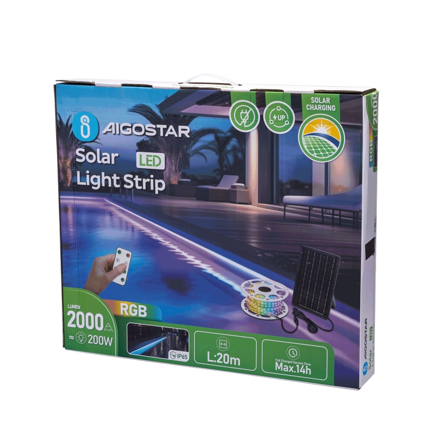 Aigostar - LED RGB Dimbare zonnestrip LED/20W/3,2V 20 m IP65 20000 mAh + afstandsbediening