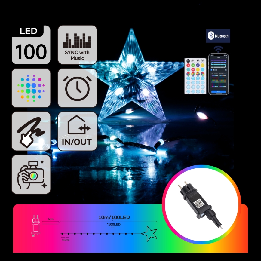 Aigostar - LED RGBICW buiten kerstlichtsnoer 100×LED 10 m IP44 + afstandsbediening