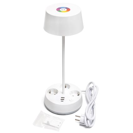Aigostar - RGBW Dimbaar LED Bureau Lamp met Power Outlets en USB LED/4.6W/230V 3000/4000/6500K White