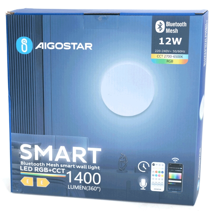 Aigostar - LED RGBW Dimbare wandlamp MESH Smart LED/12W/230V 2700-6500K wit + afstandsbediening