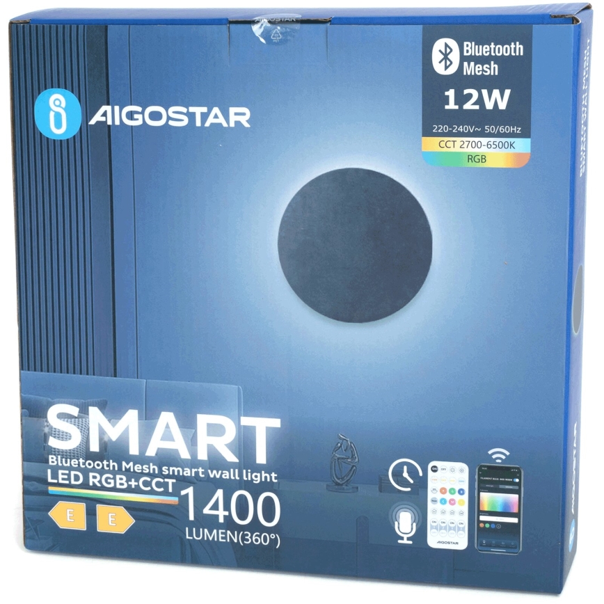 Aigostar - LED RGBW Dimbare wandlamp MESH Smart LED/12W/230V 2700-6500K zwart + afstandsbediening