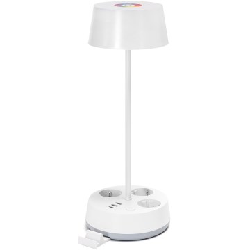 Aigostar - LED RGBW Dimbare Bureaulamp met Stopcontacten en USB LED/4,6W/230V 3000/4000/6500K Wit