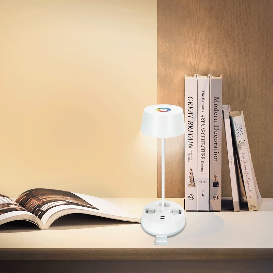 Aigostar - LED RGBW Dimbare Bureaulamp met Stopcontacten en USB LED/4,6W/230V 3000/4000/6500K Wit