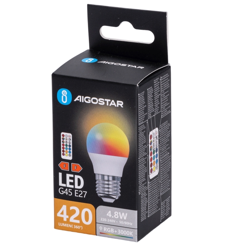 Aigostar - LED RGBW dimbare lamp G45 E27/4,8W/230V 3000K + afstandsbediening