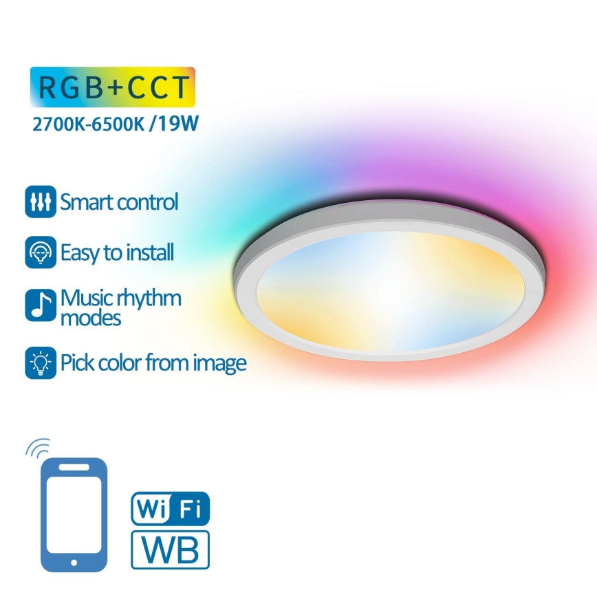 Aigostar - LED RGBW Dimbare plafondlamp LED/19W/230V 2700-6500K Wi-Fi