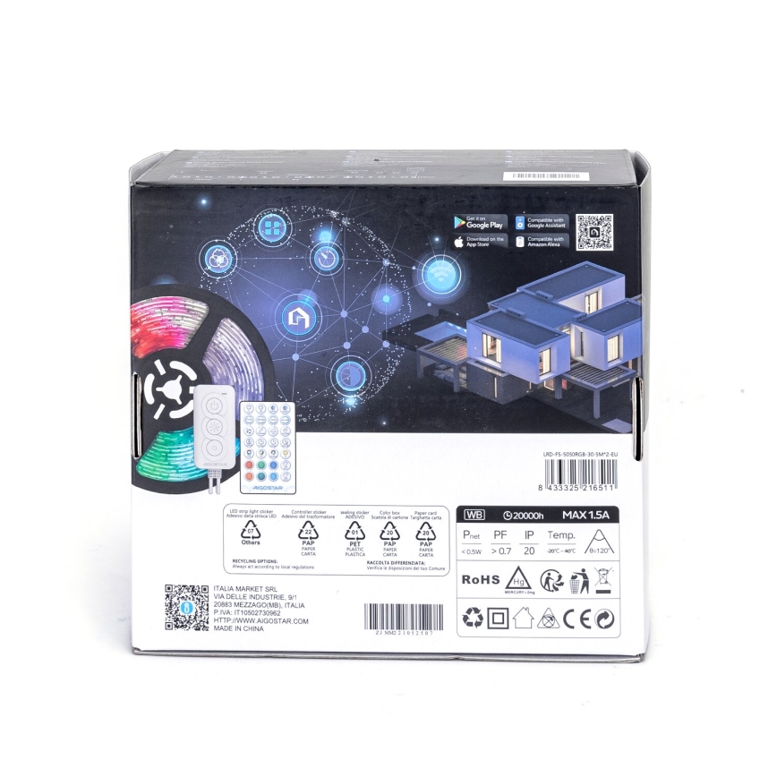 Aigostar - LED RGBW dimbare strip LED/18W/12V 2x5 m Wi-Fi