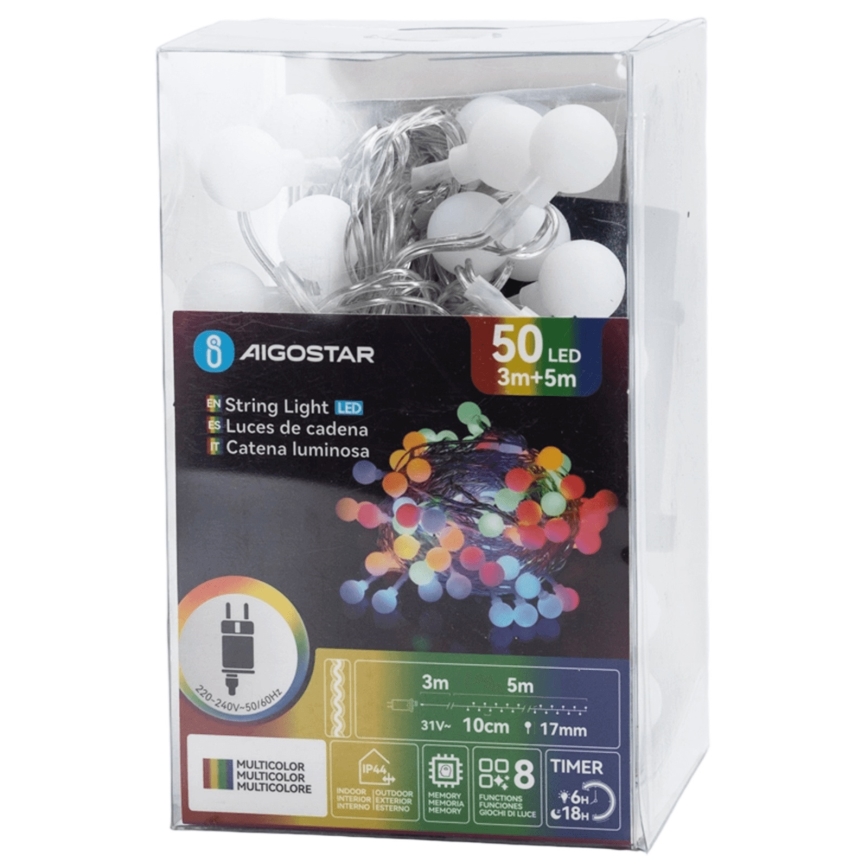 Aigostar - LED-buitenlichtsnoer 50xLED/8 functies 5 m IP44 meerkleurig