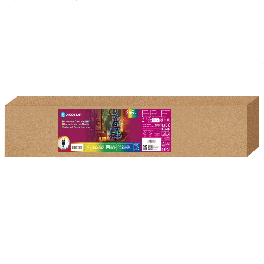 Aigostar - LED-kerstboom voor buiten 245xLED/8 functies 2,1 m IP44 meerkleurig