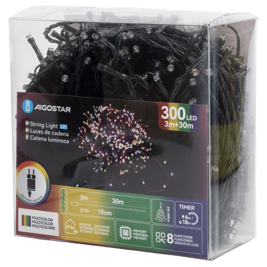 Aigostar - LED buiten kerstlichtsnoer 300xLED 30 m IP44 multicolor