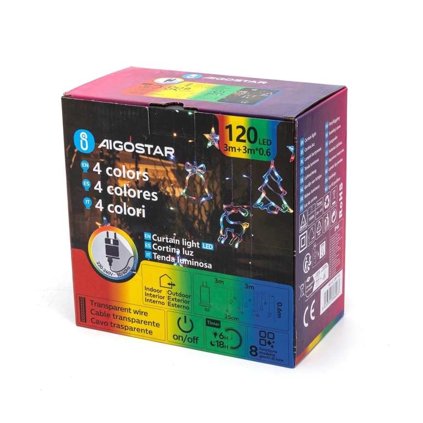 Aigostar - LED RGBY kerstsnoer voor buiten 120xLED/8 functies 3x0,6m IP44 multicolor + afstandsbediening