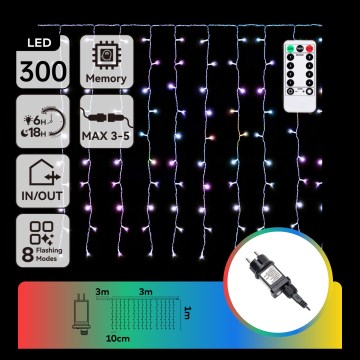 Aigostar - LED RGBY buitenlichtsnoer 300xLED/8 functies 3x1m IP44 + afstandsbediening