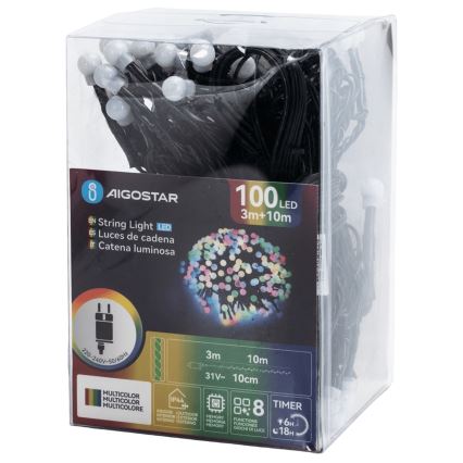 Aigostar - Guirlande décorative LED d'extérieur 100xLED / 8 fonctions, 10 m, IP44, multicolore