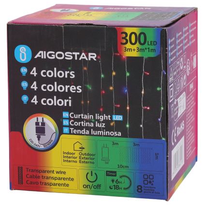 Aigostar - LED RGBY Guirlande de Noël extérieure 300xLED/8 fonctions 3x1m IP44 + télécommande