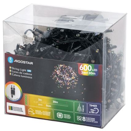 Aigostar - Guirlande lumineuse de Noël d'extérieur LED RGBY, 600 LED, 8 fonctions, 30 m, IP44