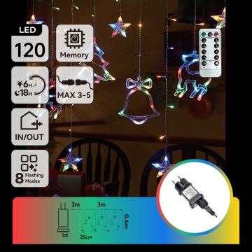 Aigostar - LED RGBY lichtsnoer voor buiten, 120 LED / 8 functies, 3 x 0,6 m, IP44, multicolor + afstandsbediening