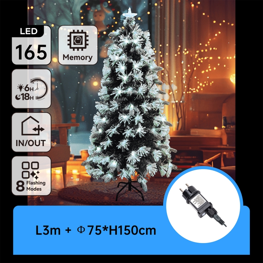 Aigostar - LED Sapin de Noël extérieur 165xLED/8 fonctions 1,5 m IP44 blanc froid