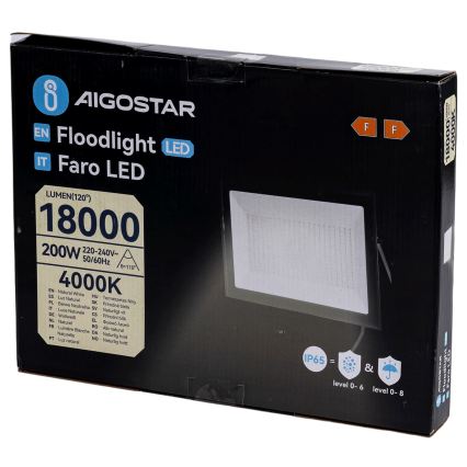 Aigostar - LED-schijnwerper LED/200W/230V 4000K IP65 zwart