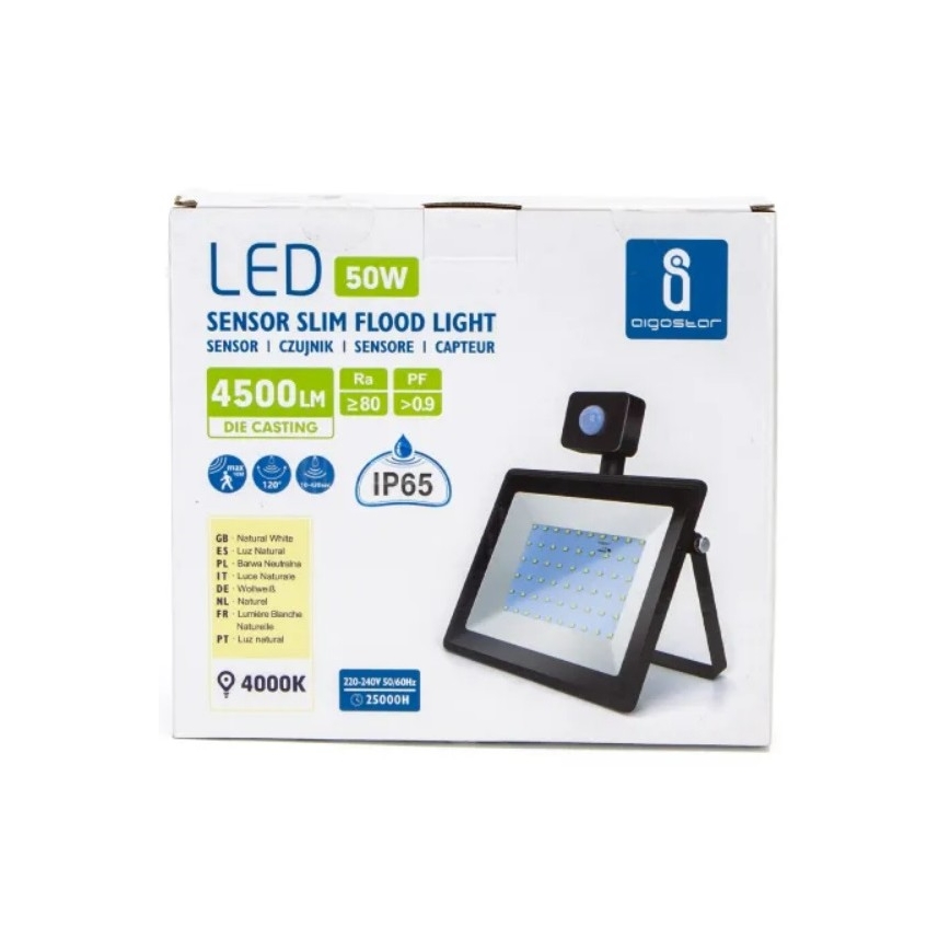 Aigostar - LED Schijnwerper met sensor LED/50W/230V 4000K IP65 zwart
