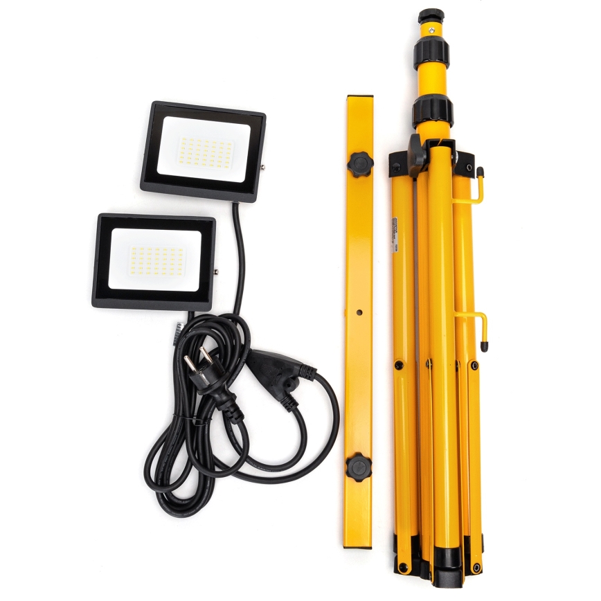Aigostar - LED-schijnwerper met statief, 2×LED, 30 W, 230 V, 6500 K, IP65, oranje/zwart