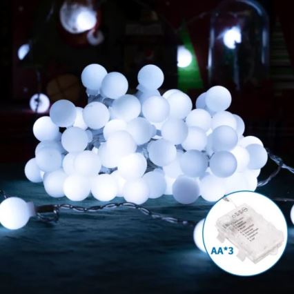 Aigostar - LED buiten  snoer 50xLED/3xAA/8 functies 5,3 m IP44 koelwit