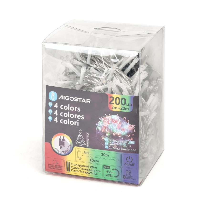 Aigostar - LED-slingerverlichting voor buiten, 200 LED, 8 functies, 23 m, IP44, multicolor