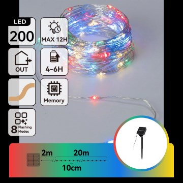 Aigostar - LED-snoer op zonne-energie 200×LED / 8 functies, 22 m, IP65, meerkleurig, 800 mAh