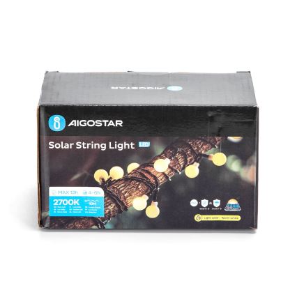 Aigostar - LED Solar Decoratieve lichtsnoer 50xLED/8 Functies 12m IP65 warm wit